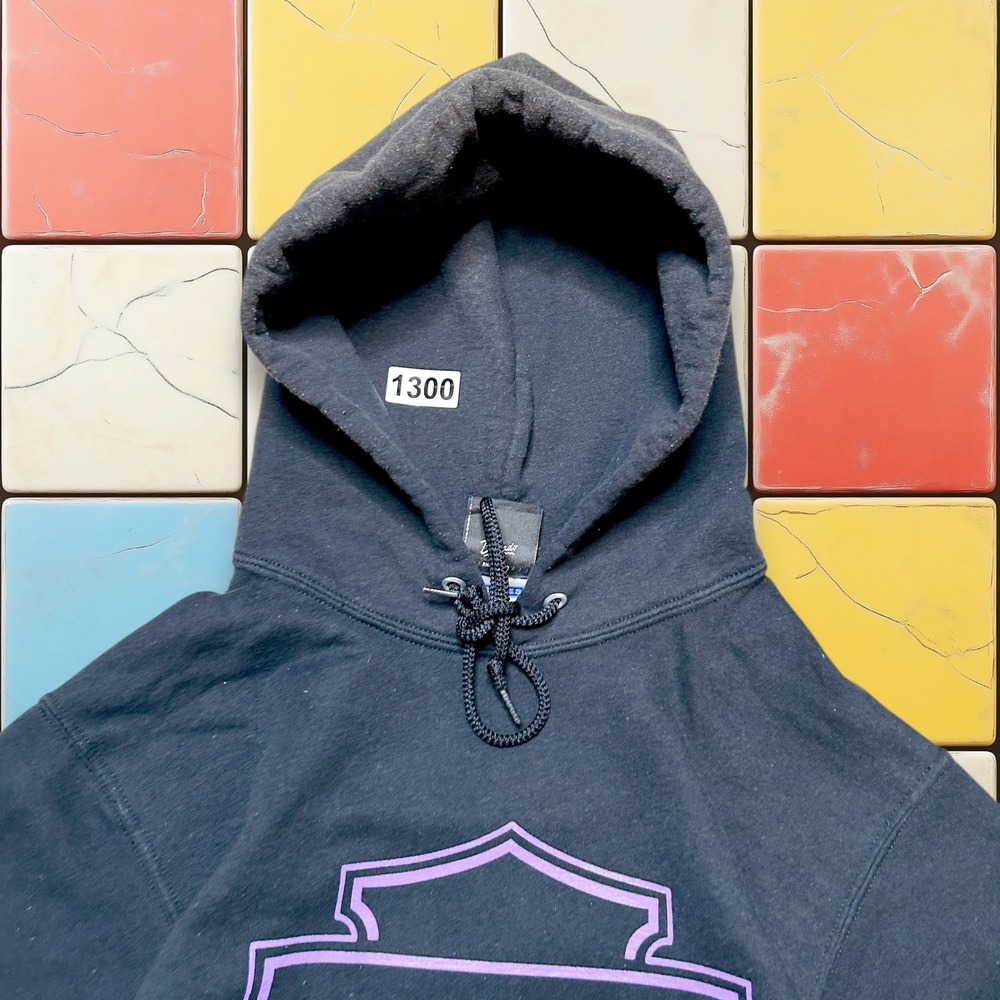VTG Harley Davidson Faded Hoodie Sweatshirt Y2K Woman S Black‎ Purple Pullover - Picture 12 of 13